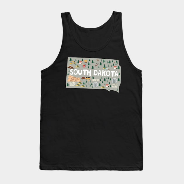 South Dakota State USA Illustrated Map Tank Top by JunkyDotCom